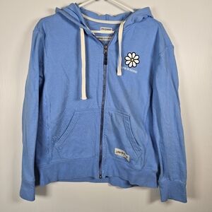 Life Is Good Womens Daisy Simply True Light Blue Fleece Zip Hoodie Size Small
